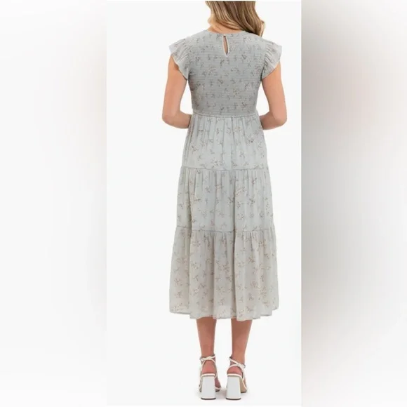 Sweet Wander Women’s Floral Smocked Tiered Midi SZL Boho Cottagecore Romantic - Picture 2 of 8